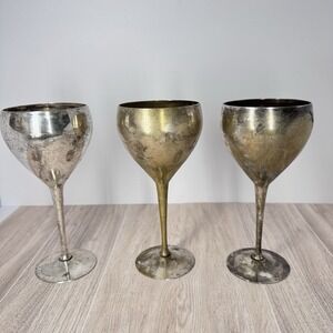 Leonard EPNS Silver Plated Goblets Set of 3 Made in India Wine Chalice Cups